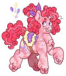 Size: 1082x1235 | Tagged: safe, artist:draculaflow3, derpibooru import, pinkie pie, earth pony, pony, alternate design, chest fluff, cloven hooves, female, grin, hoof fluff, mare, saddle, simple background, smiling, solo, tack, transparent background