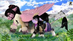 Size: 3840x2160 | Tagged: safe, artist:brainiac, derpibooru import, kirin, pegasus, pony, sea pony, crossover, female, final fantasy, final fantasy xiv, hien rijin, male, mare, ponified, species swap, stallion, yugiri mistwalker