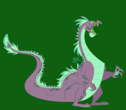 Size: 1380x1205 | Tagged: safe, artist:zorrollusion, derpibooru import, spike, dragon, g4, alternate design, green background, open mouth, redesign, simple background, solo, spikezilla