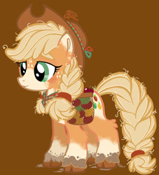 Size: 947x1045 | Tagged: safe, alternate version, artist:zorrollusion, derpibooru import, applejack, earth pony, pony, g4, apple, applejack's hat, brown background, clothes, cowboy hat, food, hat, simple background, solo