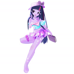 Size: 1680x1680 | Tagged: safe, artist:jianbinggouzi06538, derpibooru import, twilight sparkle, human, equestria girls, g4, book, hat, simple background, solo, white background