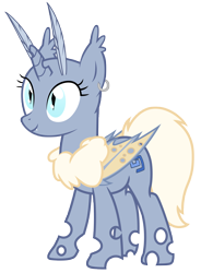 Size: 3670x4977 | Tagged: artist needed, safe, derpibooru import, oc, oc only, bat pony, changepony, hybrid, pony, unicorn, absurd resolution, antennae, ear fluff, ear piercing, ears, fangs, high res, horn, hybrid fusion, hybrid oc, neck fluff, no mane, piercing, show accurate, simple background, slit eyes, solo, transparent background, vector, wings