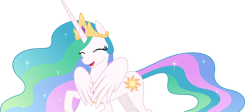 Size: 1782x800 | Tagged: artist needed, safe, derpibooru import, princess celestia, alicorn, pony, cute, female, giggling, high res, hug, mare, self hug, self-hugging, show accurate, simple background, smiling, solo, transparent, transparent background, vector, winghug, wings