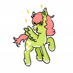 Size: 2048x2048 | Tagged: safe, artist:twipiebongrip, derpibooru import, oc, oc only, pegasus, pony, green coat, open mouth, open smile, pegasus oc, pink mane, pink tail, raised hoof, raised leg, simple background, smiling, solo, tail, white background