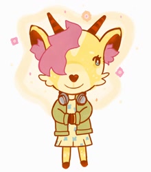 Size: 902x1024 | Tagged: safe, artist:twipiebongrip, derpibooru import, fluttershy, anthro, deer, animal crossing, crossover, deerified, smiling, solo, species swap, standing, yellow fur