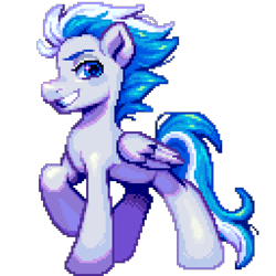 Size: 1024x1024 | Tagged: safe, artist:hikkage, derpibooru import, oc, oc:command stryke, pegasus, blue eyes, digital art, ears up, eyebrows, folded wings, mane, pegasus oc, pixel art, simple background, tail, transparent background, wings