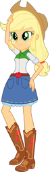 Size: 1472x5000 | Tagged: safe, artist:octosquish7260, derpibooru import, applejack, human, equestria girls, g4, applejack's hat, boots, clothes, cowboy boots, cowboy hat, denim, denim skirt, female, hat, shirt, shoes, simple background, skirt, solo, standing, t-shirt, transparent background