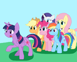 Size: 2051x1650 | Tagged: safe, artist:cmara, derpibooru import, applejack, fluttershy, pinkie pie, rainbow dash, rarity, twilight sparkle, alicorn, earth pony, pegasus, unicorn, female, horn, mane six