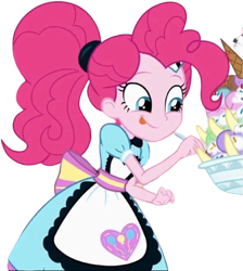 Size: 2255x2520 | Tagged: safe, derpibooru import, edit, edited screencap, editor:homersimpson1983, screencap, pinkie pie, human, equestria girls, g4, background removed, food, ice cream, not a vector, solo, waitress