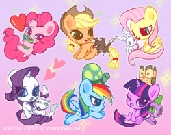 Size: 750x590 | Tagged: safe, artist:nimingxiwang168, derpibooru import, angel bunny, applejack, fluttershy, gummy, opalescence, owlowiscious, pinkie pie, rainbow dash, rarity, spike, tank, twilight sparkle, unicorn twilight, winona, bird, cat, dog, dragon, earth pony, owl, pegasus, pony, tortoise, unicorn, g4, angelbetes, cute, dashabetes, diapinkes, gummybetes, horn, jackabetes, mane seven, mane six, opalbetes, owlabetes, raribetes, shyabetes, solo, spikabetes, tankabetes, twiabetes, wingless spike, winonabetes