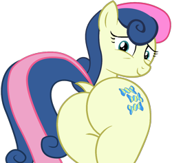 Size: 1060x1005 | Tagged: safe, artist:shieldwingarmorofgod, derpibooru import, bon bon, sweetie drops, earth pony, pony, bon butt, butt, dock, female, looking at you, looking back, looking back at you, plot, simple background, solo, tail, transparent background, vector