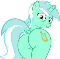 Size: 1042x1014 | Tagged: safe, artist:shieldwingarmorofgod, derpibooru import, lyra heartstrings, pony, unicorn, g4, butt, dock, female, horn, looking at you, looking back, looking back at you, lyrebutt, plot, simple background, solo, tail, transparent background, vector