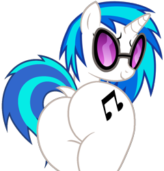 Size: 970x1009 | Tagged: safe, artist:shieldwingarmorofgod, derpibooru import, dj pon-3, vinyl scratch, pony, unicorn, g4, butt, dock, female, glasses, horn, looking at you, looking back, looking back at you, plot, solo, tail, vector, vinyl ass