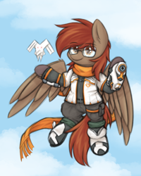 Size: 2000x2500 | Tagged: safe, artist:aaathebap, derpibooru import, oc, oc only, oc:winterlight, pegasus, clothes, flying, pegasus oc, scarf, solo