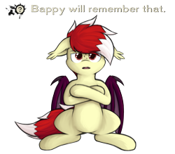 Size: 4000x3500 | Tagged: safe, artist:aaathebap, derpibooru import, oc, oc only, oc:aaaaaaaaaaa, bat pony, pony, angry, crossed arms, crossed legs, ears, floppy ears, looking at you, meme, simple background, sitting, solo, transparent background