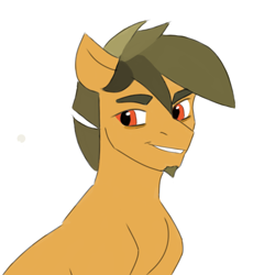 Size: 1024x1024 | Tagged: safe, artist:victoria_nik, derpibooru import, oc, oc only, earth pony, pony, bags under eyes, beard, colored sketch, facial hair, looking at something, male, red eyes, sketch, smiling, smiling at someone, solo, stallion