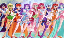 Size: 1149x695 | Tagged: safe, artist:lunamoon9000, derpibooru import, applejack, fluttershy, pinkie pie, rainbow dash, rarity, twilight sparkle, equestria girls, g4, mane six, sailor moon (series), solo