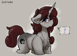 Size: 1712x1238 | Tagged: safe, artist:reddthebat, derpibooru import, oc, oc only, oc:violina (reddthebat), ghost, ghost pony, pony, unicorn, chest fluff, ears, female, floppy ears, horn, looking at you, mare, question mark, solo