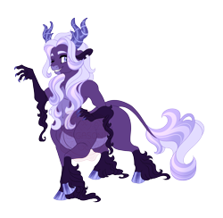 Size: 4400x4300 | Tagged: safe, artist:gigason, derpibooru import, oc, oc only, oc:wicked wish, centaur, hybrid, taur, g4, absurd resolution, antlers, claws, cloven hooves, coat markings, colored belly, colored claws, colored eyebrows, colored hooves, colored pinnae, commission, ears, eye clipping through hair, facial markings, female, female oc, floppy ears, gradient mane, gradient tail, hand on hip, hooves, hybrid oc, interspecies offspring, leonine tail, long fetlocks, multicolored mane, multicolored tail, offspring, one eye closed, pale belly, parent:lord tirek, parent:starlight glimmer, parents:starek, purple coat, purple eyes, purple hooves, purple mane, purple tail, raised hoof, raised leg, shiny antlers, shiny hooves, smiling, snip (coat marking), socks (coat marking), solo, standing on three hooves, striped antlers, striped mane, striped tail, tail, torn ear, unshorn fetlocks, wall of tags, watermark, wavy mane, wavy tail