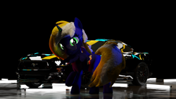 Size: 9600x5400 | Tagged: safe, artist:mrwithered, derpibooru import, oc, oc:time vortex, pegasus, pony, 3d, absurd file size, absurd resolution, car, female, glasses, mare, solo