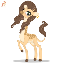 Size: 3321x3321 | Tagged: safe, artist:r4hucksake, derpibooru import, oc, oc only, oc:imani, earth pony, giraffe, blushing, cute, ear piercing, earring, female, jewelry, ocbetes, one eye closed, piercing, simple background, solo, story included, transparent background, wink