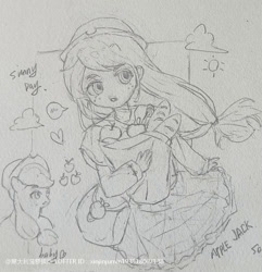 Size: 750x777 | Tagged: safe, artist:xinjinjumin193918007138, derpibooru import, applejack, earth pony, human, pony, humanized, pencil drawing, traditional art