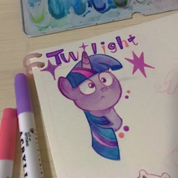 Size: 2160x2160 | Tagged: safe, artist:miss-aciturn, derpibooru import, twilight sparkle, pony, unicorn, bust, horn, marker drawing, paper, photo, portrait, solo, traditional art, twilight sparkle is best facemaker