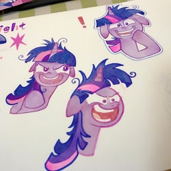 Size: 2160x2160 | Tagged: safe, artist:miss-aciturn, derpibooru import, twilight sparkle, twilight sparkle (alicorn), alicorn, pony, unicorn, g4, lesson zero, ears, floppy ears, horn, marker drawing, open mouth, open smile, smiling, solo, teeth, traditional art, twilight snapple, twilight sparkle is best facemaker