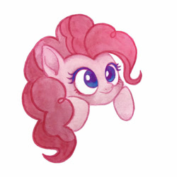 Size: 750x750 | Tagged: safe, artist:miss-aciturn, derpibooru import, pinkie pie, earth pony, pony, simple background, solo, white background