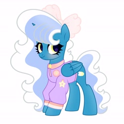 Size: 6890x6890 | Tagged: safe, artist:riofluttershy, derpibooru import, oc, oc only, oc:fleurbelle, alicorn, pony, alicorn oc, blushing, bow, clothes, female, golden eyes, hair bow, horn, jacket, mare, pink bow, simple background, smiling, solo, tail, two toned hair, two toned mane, two toned tail, white background, wings