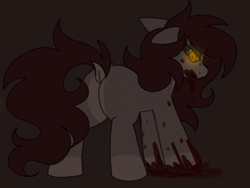 Size: 1200x900 | Tagged: safe, artist:php193, derpibooru import, oc, oc:delirium, earth pony, blood, blood on face, blood on hooves, blood splatter, crazy eyes, evil, female, glowing, glowing eyes, golden eyes, looking at you, looking back, looking back at you, mare, solo, solo female, vent art