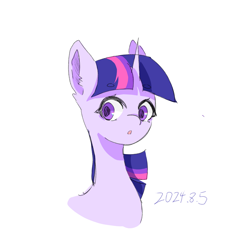 Size: 1080x1080 | Tagged: safe, artist:mumujiaowoshuxueyingyuhehuaxue, derpibooru import, twilight sparkle, pony, unicorn, bust, female, horn, lighter coat, mare, portrait, simple background, solo, white background