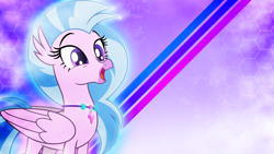 Size: 3840x2160 | Tagged: safe, artist:dashiesparkle, artist:game-beatx14, derpibooru import, edit, silverstream, classical hippogriff, hippogriff, g4, non-compete clause, female, folded wings, jewelry, necklace, open mouth, open smile, smiling, solo, wallpaper, wallpaper edit, wings