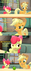 Size: 1920x4320 | Tagged: safe, artist:red4567, derpibooru import, apple bloom, applejack, g4, 3d, apple, color blindness, comic, food, furry reminder, source filmmaker