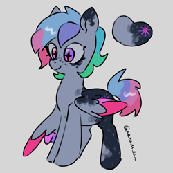 Size: 4096x4096 | Tagged: safe, artist:metaruscarlet, derpibooru import, oc, oc only, oc:galaxy (pegasus), pegasus, pony, freckles, gray background, heterochromia, pegasus oc, redesign, simple background, solo, spotted, wings