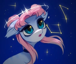 Size: 1388x1155 | Tagged: safe, artist:vensual99, derpibooru import, oc, oc only, earth pony, pony, choker, constellation, female, halo, mare, solo, stars