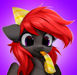 Size: 2310x2248 | Tagged: safe, artist:vensual99, derpibooru import, oc, oc only, pegasus, pony, gradient background, hat, party hat, party horn, solo