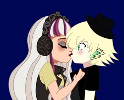 Size: 1655x1343 | Tagged: safe, artist:spike17, derpibooru import, spike, human, g4, blonde, blonde hair, crossover, ever after high, human spike, humanized, kiss on the lips, kissing, melody piper, ship:spikelody, spike x ever after high