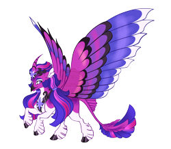 Size: 4700x4100 | Tagged: safe, artist:gigason, derpibooru import, oc, oc only, oc:violet star, hippogriff, absurd resolution, beak, black hooves, coat markings, colored belly, colored ear fluff, colored eyebrows, colored hooves, colored pinnae, colored wings, commission, curved horn, ear fluff, ears, eye markings, eyelashes, facial markings, female, headpiece, hooves, horn, horned hippogriff, hybrid tail, interspecies offspring, large wings, leg fluff, leg markings, leonine tail, looking back, magical lesbian spawn, multicolored wings, offspring, pale belly, parent:queen novo, parent:twilight sparkle, peytral, pigtails, purple coat, purple eyes, rearing, shiny hooves, simple background, smiling, solo, spread wings, striped horn, tail, tail feathers, thin legs, tied mane, transparent background, two toned mane, two toned tail, watermark, wings