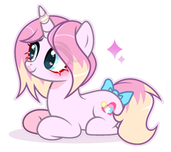 Size: 939x838 | Tagged: safe, artist:michiharas, derpibooru import, oc, pony, unicorn, bow, female, horn, lying down, mare, prone, solo, tail, tail bow