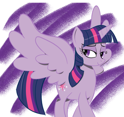 Size: 1942x1836 | Tagged: safe, artist:solarflare6041, derpibooru import, twilight sparkle, twilight sparkle (alicorn), alicorn, pony, g4, abstract background, looking at you, smiling, smiling at you, solo, spread wings, walking, wings