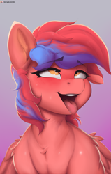 Size: 2215x3486 | Tagged: safe, artist:drawalaverr, derpibooru import, oc, oc only, oc:ivory flare, pegasus, pony, unicorn, ahegao, blushing, bust, commission, drool, drool string, female, gradient background, horn, looking up, mare, one ear down, open mouth, pegasus oc, portrait, silly, silly face, silly pony, simple background, solo, tongue, tongue out, unicorn oc, ych result