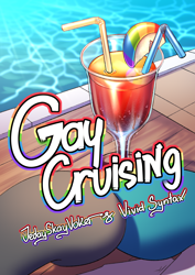 Size: 3508x4961 | Tagged: safe, artist:jedayskayvoker, derpibooru import, thunderlane, comic:gay cruising, g4, alcohol, apple, cocktail, comic, comic cover, cover, cover art, drink, duo, duo male, english, fashion plate, food, gay, holding hooves, male, stallion, swimming pool, zap apple