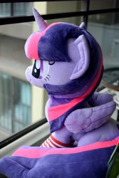 Size: 4912x7360 | Tagged: safe, artist:小马工坊, derpibooru import, twilight sparkle, twilight sparkle (alicorn), alicorn, pony, g4, clothes, irl, photo, plushie, sitting, socks, solo, stockings, striped socks, thigh highs