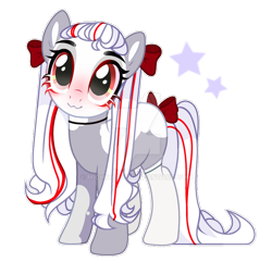 Size: 910x878 | Tagged: safe, artist:michiharas, derpibooru import, oc, oc only, oc:tsuyuki vincent, earth pony, pony, :3, art trade, bald face, base used, blaze (coat marking), blushing, bow, choker, clothes, coat markings, colored face, colored pinnae, deviantart watermark, earth pony oc, eye markings, eyelashes, facial markings, female, female oc, fringe, gray coat, hair bow, leg markings, long mane, long tail, mare, mare oc, obtrusive watermark, pigtails, red bow, red eyes, signature, simple background, smiling, socks, solo, splotches, straight mane, straight tail, tail, tail bow, tied mane, transparent background, two toned mane, two toned tail, watermark, white mane, white tail