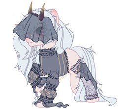 Size: 953x839 | Tagged: safe, artist:michiharas, derpibooru import, oc, oc only, earth pony, pony, :3, art trade, base used, bipedal, blank flank, blushing, braid, chains, choking, clothes, cream coat, ear blush, earth pony oc, gray mane, gray tail, horns, leg warmers, long mane, long mane male, long tail, male, male oc, nose blush, profile, raised hoof, raised leg, red eyes, see-through, see-through shirt, shirt, simple background, smiling, solo, stallion, stallion oc, tail, transparent background, veil