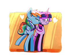 Size: 2600x2000 | Tagged: safe, artist:ronin20181, derpibooru import, rainbow dash, twilight sparkle, alicorn, pegasus, pony, g4, duo, duo female, female, lesbian, shipping, twidash