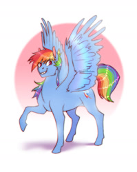 Size: 1335x1681 | Tagged: safe, artist:equeslibrium, derpibooru import, rainbow dash, pegasus, pony, g4, raised hoof, raised leg, simple background, smiling, solo, spread wings, wings