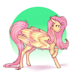 Size: 540x525 | Tagged: safe, artist:equeslibrium, derpibooru import, fluttershy, pegasus, pony, g4, concave belly, folded wings, long tail, simple background, solo, tail, wings