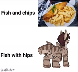 Size: 1655x1529 | Tagged: safe, artist:reddthebat, derpibooru import, oc, oc only, oc:reyna (reddthebat), original species, pony, shark, shark pony, butt, female, fish and chips, food, french fries, large butt, mare, photo, plot, rear view, simple background, solo, white background